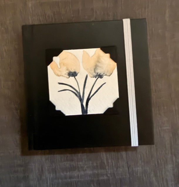 Mini Sketchbook- Black with Peach Asian Flower Watercolor