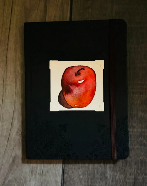 Lined Journal- Brown Leather Look with Apple Watercolor