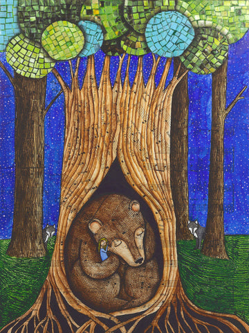 " Sanctuary " Bear Mixed Media Print