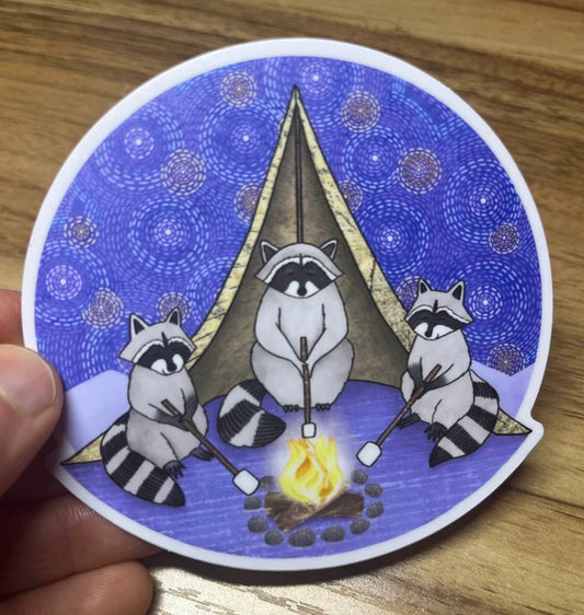 Sticker- "Raccoons Camping "