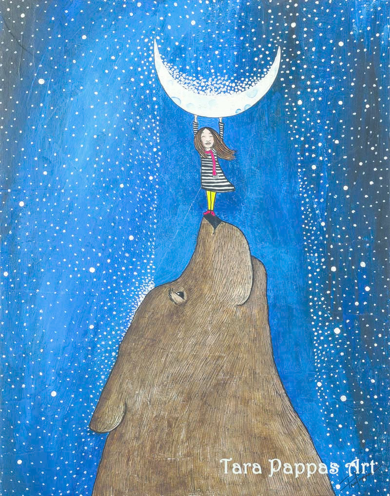 Print - " Star Collectors" Girl and Bear