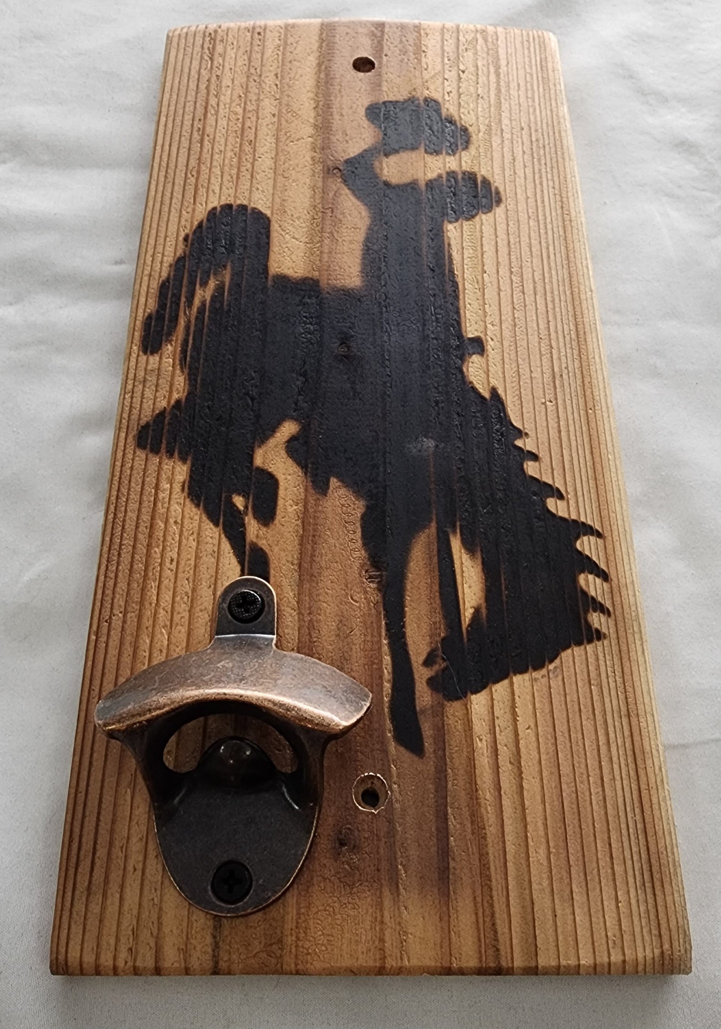 Wood Burned Wyoming Bucking Bronc Wall Mount Bottle Opener