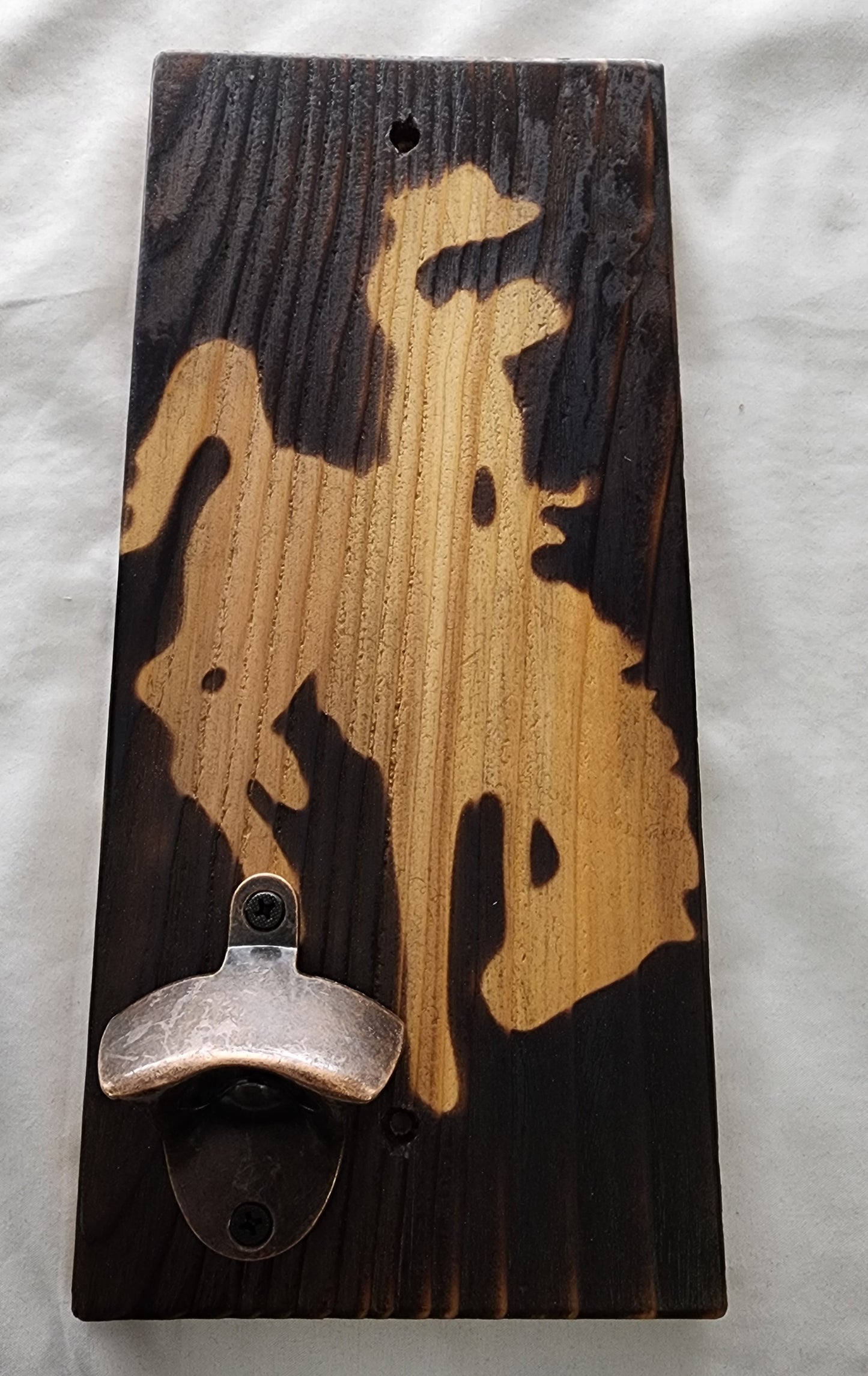 Wyoming Bucking Bronc Wood Burned Background Wall Mount Bottle Opener