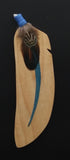 wooden feather bookmark with natural feather and blue thread