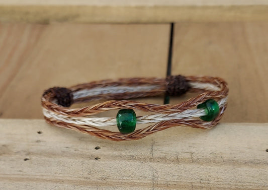 Hand Braided Horsehair Adjustable Bracelet with Glass Beads