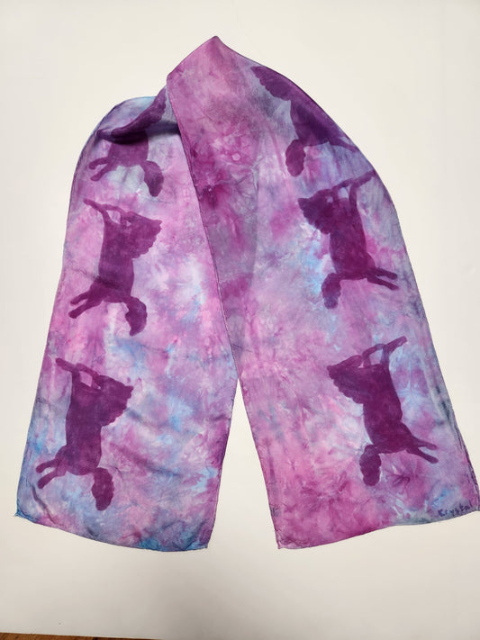 " Purple Ponies" Hand Dyed Silk Scarf
