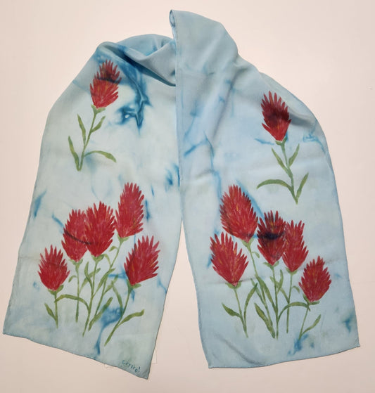 Blue scarf with red indian paint brush
