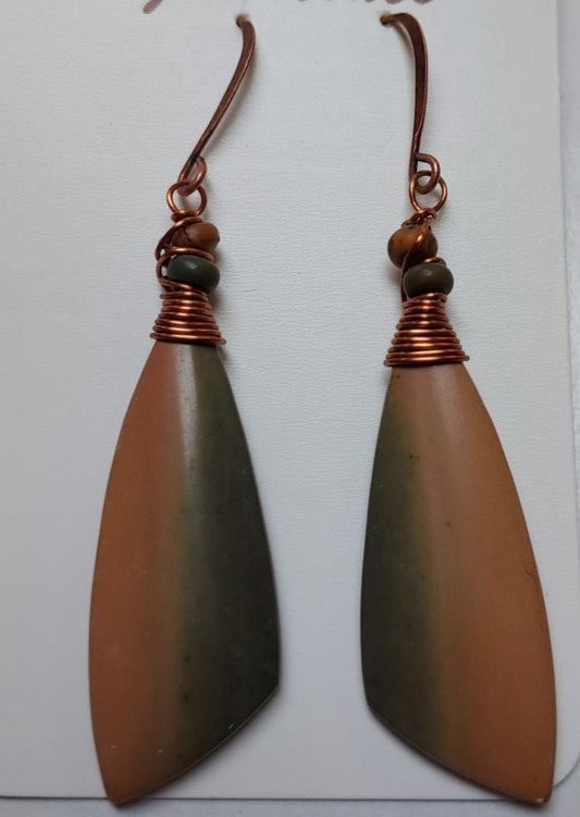 Cherry Creek Jasper " Fish Tails " with Copper Earrings