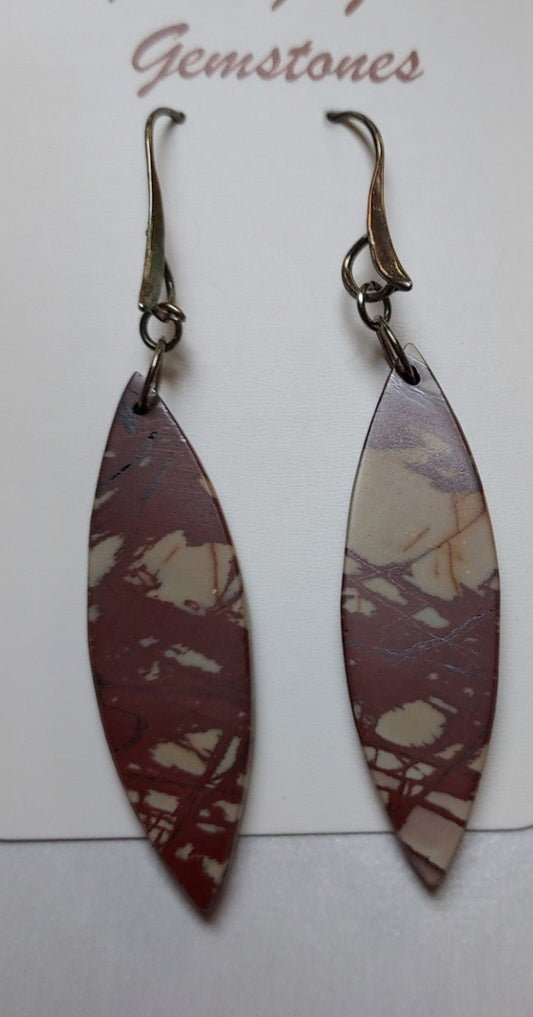 Cherry Creek Pointed Oval Jasper Stone with Silver Earrings