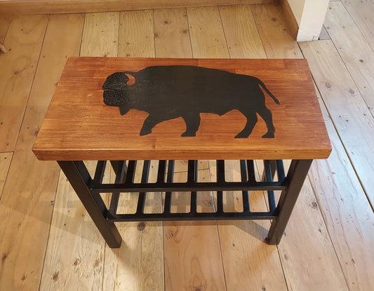 Wood and Metal " Bison " Bench and Shoe Rack