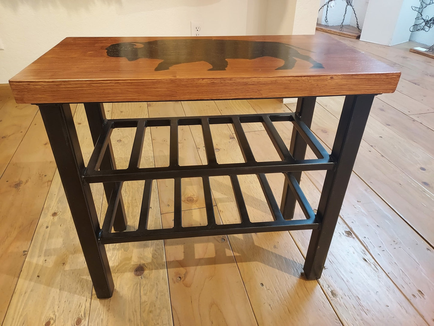 Wood and Metal " Bison " Bench and Shoe Rack