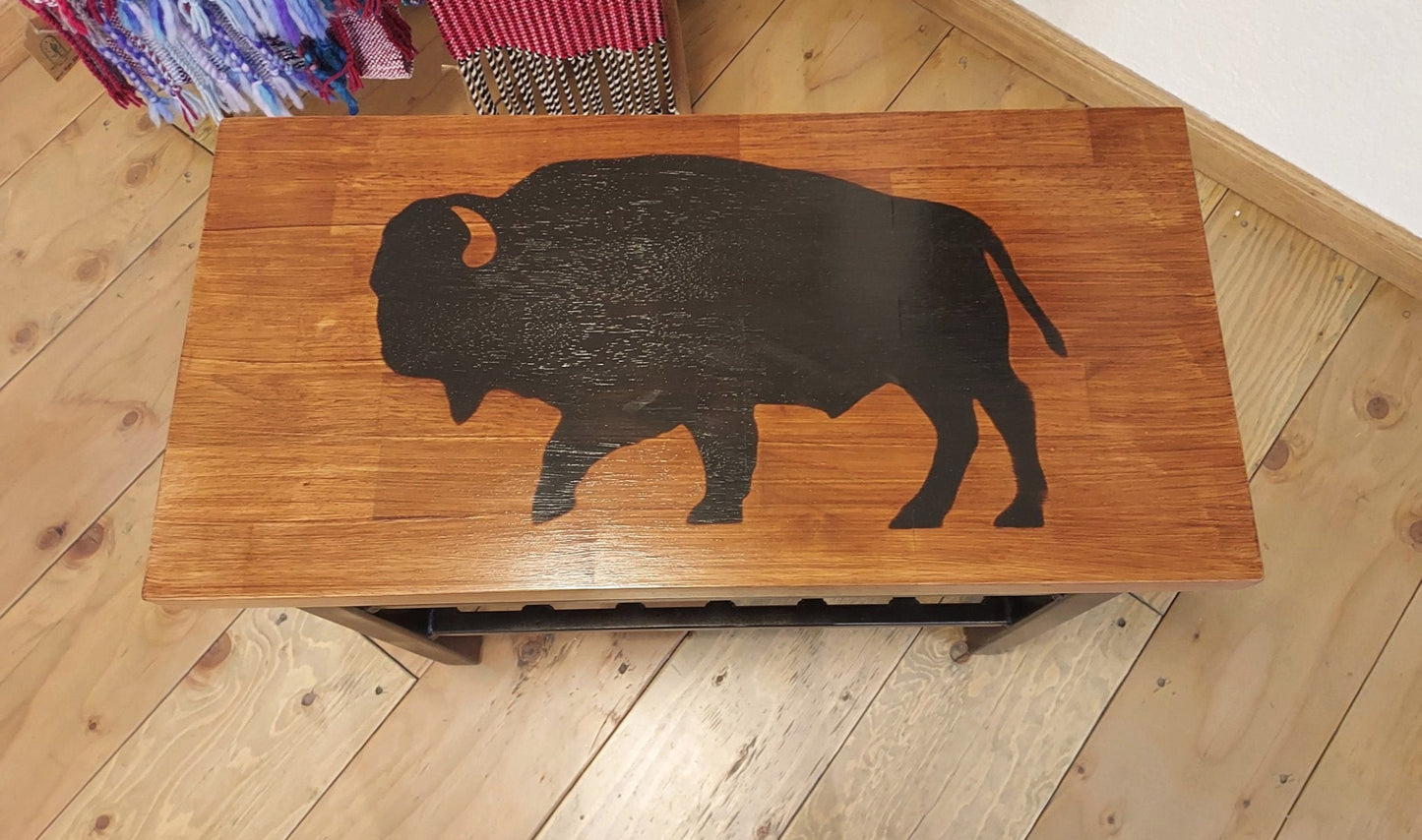 Wood and Metal " Bison " Bench and Shoe Rack