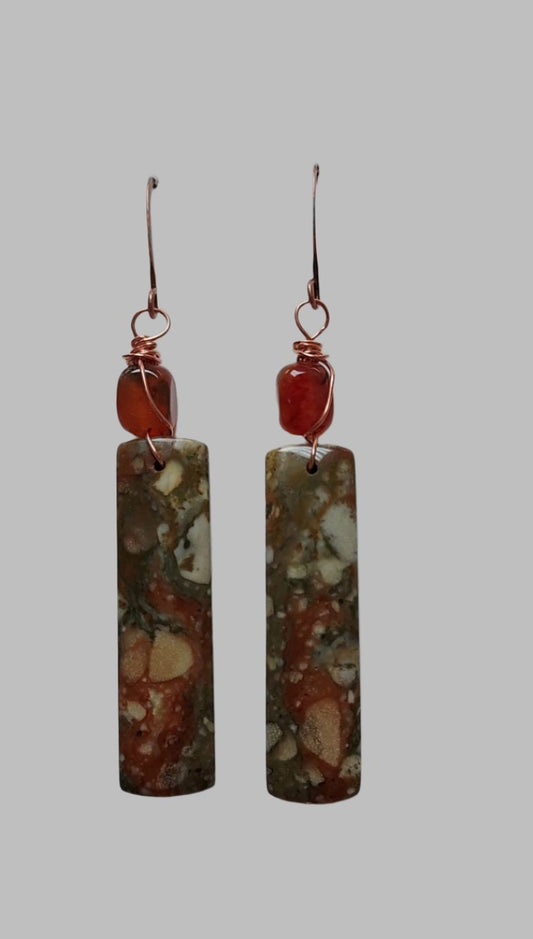 Jasper Carnelian Long Rectangle Earrings