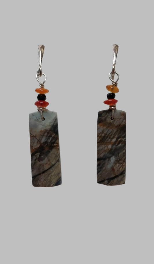 Picasso Jasper Black Spinel Carnelian Earrings