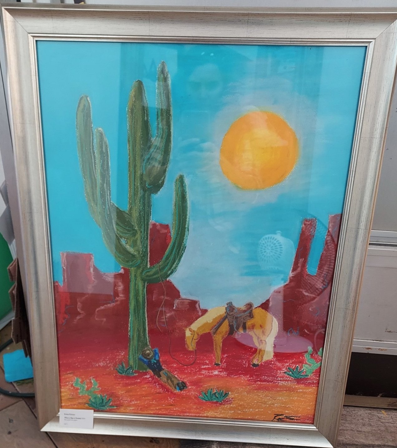 Framed Original Oil and Pastel- "When A Nap Is Needed "