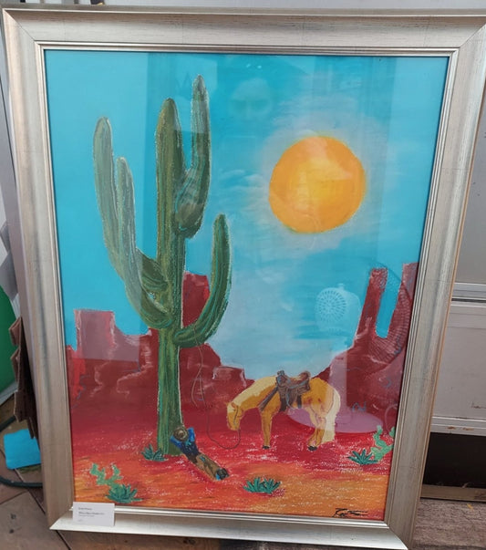 Framed Original Oil and Pastel- "When A Nap Is Needed "