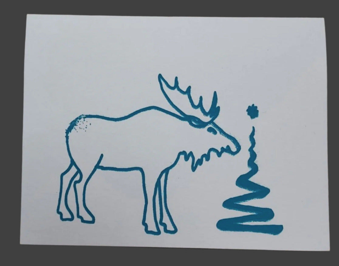 " Moose with Tree " Silk Screen Greeting Card 4 Pack