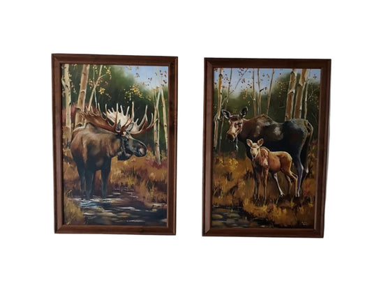 " Family is Everything " Moose Diptych Original Oil Painting