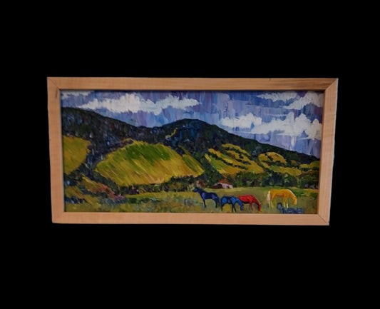 " Horses Below Sheep Mountain Scar " Framed Original Oil Painting