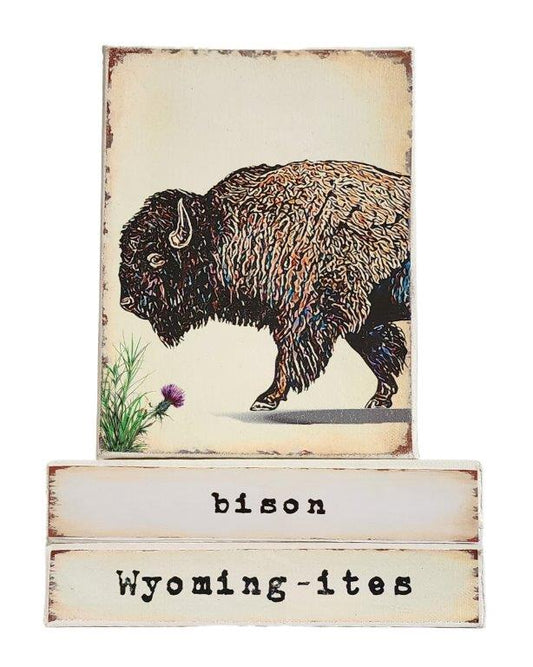 Bison with bright colors and a thistle