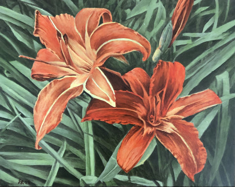 " Day Lily " Original Oil over Acrylic On Board