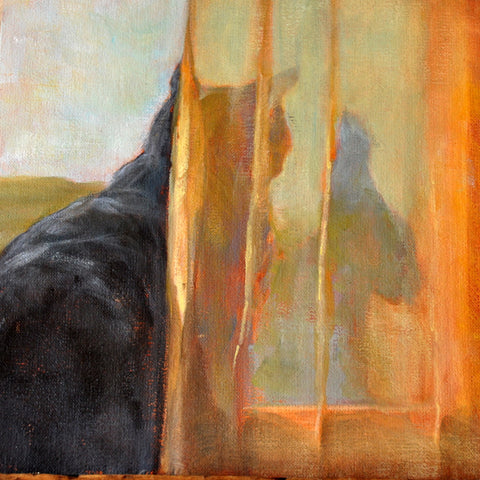 card from original oil painting. Cat looking out the window