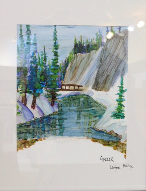 " Winter Bridge " Original Alcohol Ink Painting