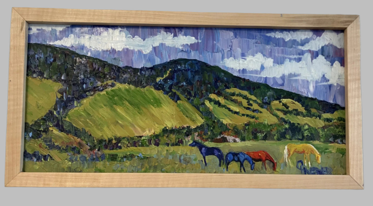 " Horses Below Sheep Mountain Scar " Framed Original Oil Painting