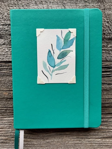 Teal Dot Journal with Turquoise Leaf Pattern Watercolor
