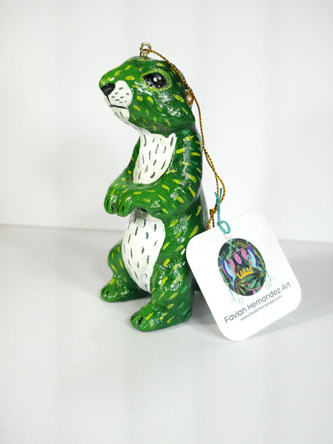 Prairie Dog Green Paper Mache Ornament