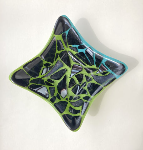 " Pieces of Black " Fused Glass Dish