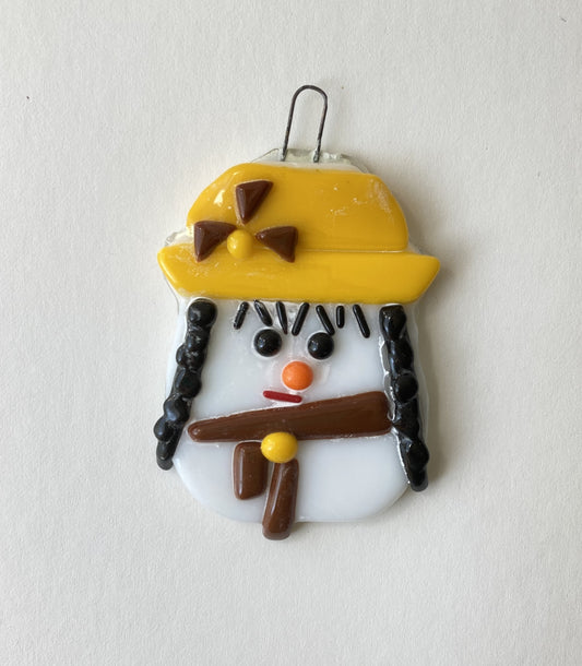 " UW Cowgirl Fan " Fused Glass Snowman Ornament