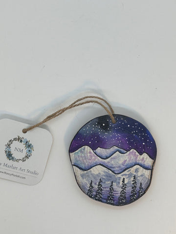 " Endless  Mountains " Hand Painted Wooden Ornament