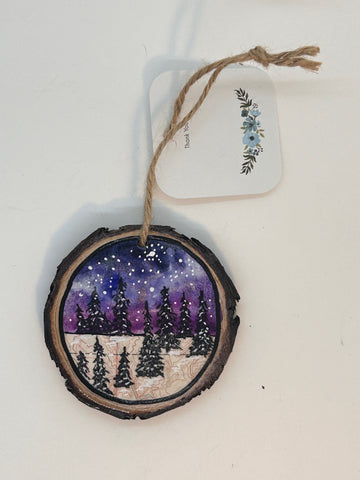 " Wyoming Blizzard " Hand Painted Wooden Ornament