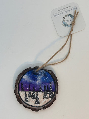 " Pine Trees " Hand Painted Wooden Ornament