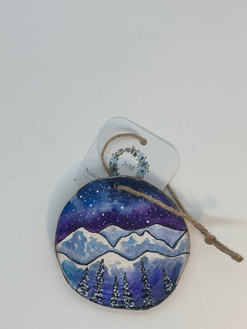 " Snowy Trees " Hand Painted Wooden Ornament