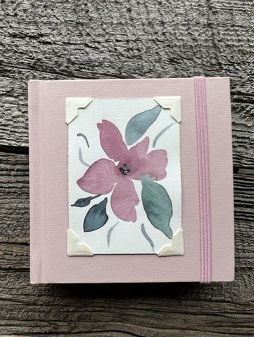 Flower and Leaves Watercolor on Pink Mini Sketchbook