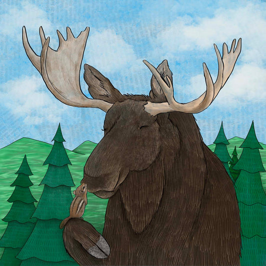 Print - "An Unlikely Friendship" Moose and Chipmunk
