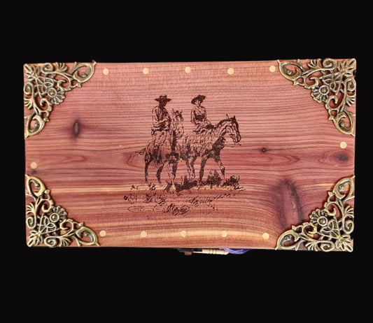 Keepsake Box - " Cowboys " Cedar Wood