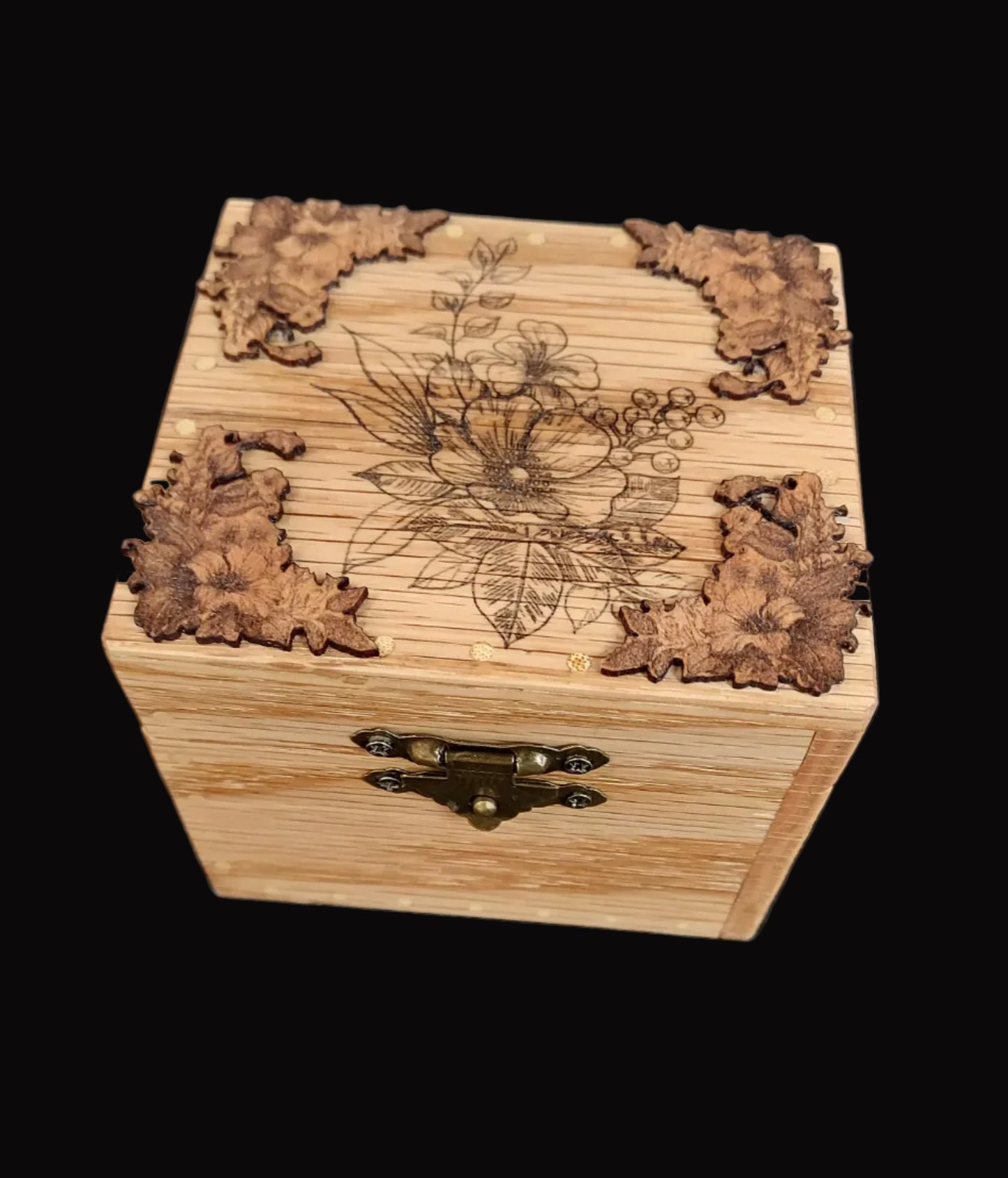 Keepsake Box - " Floral " Red Oak Wood