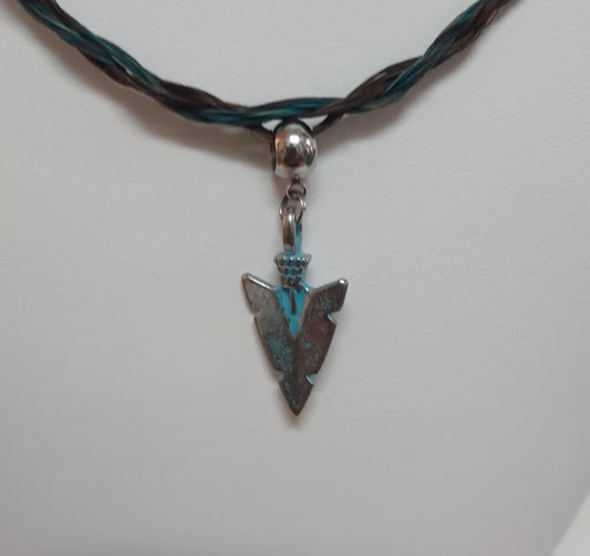 Necklace - Hand Braided Horsehair with Arrowhead and Feathers