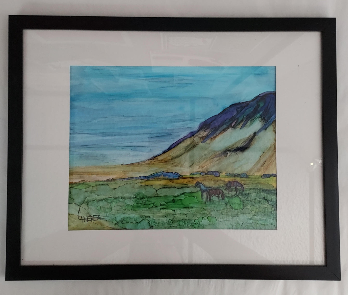 Alcohol Ink - Sheep Mountain and Horses