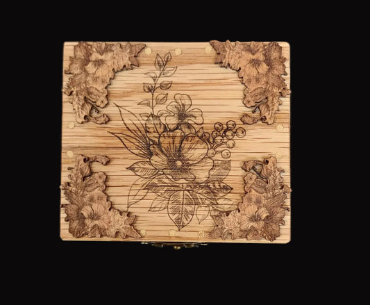 Keepsake Box - " Floral " Red Oak Wood
