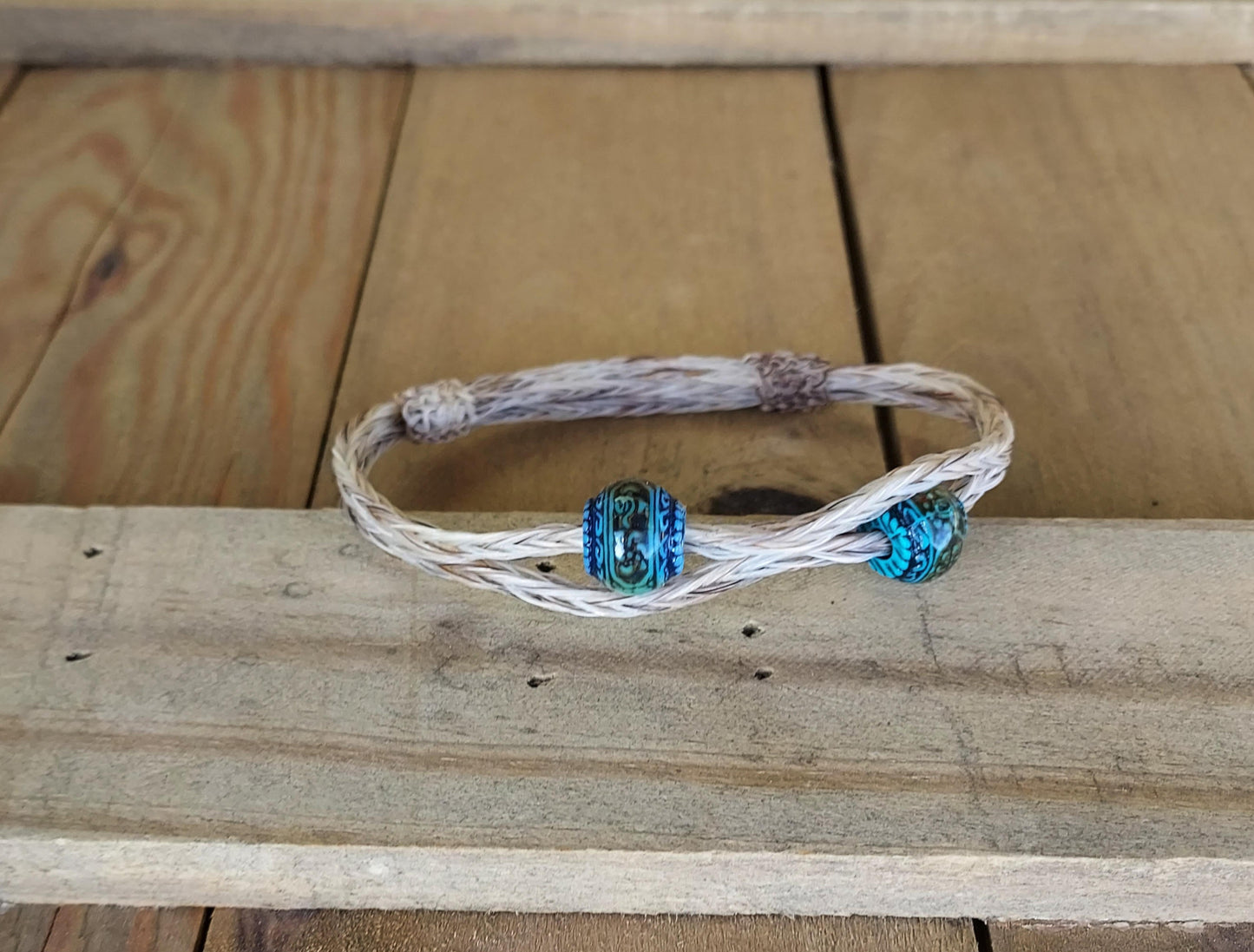 Hand Braided Horsehair Bracelet with Color Change Beads
