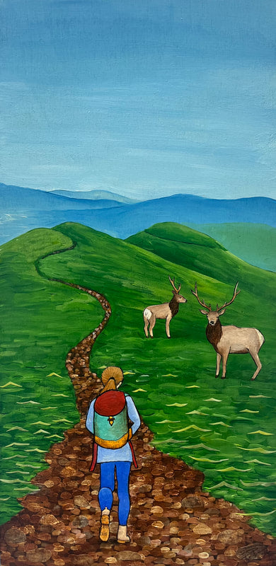Print -"Where Wander Meets Wonder" Hiker and Elk