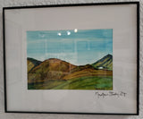 " Mountain Study #27 " Original Alcohol Ink 8 x 10 Artist: Celeste Havener Original alcohol ink watercolor painting  View of mountains in Wyoming  5" x 7" painting  2" wide white matting  8" High x 10" Long x 1/2" wide in slim black frame  Unique watercolor technique