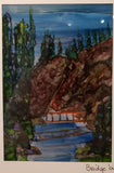 " Bridge By Moonlight " Original Alcohol Ink 8 x 10