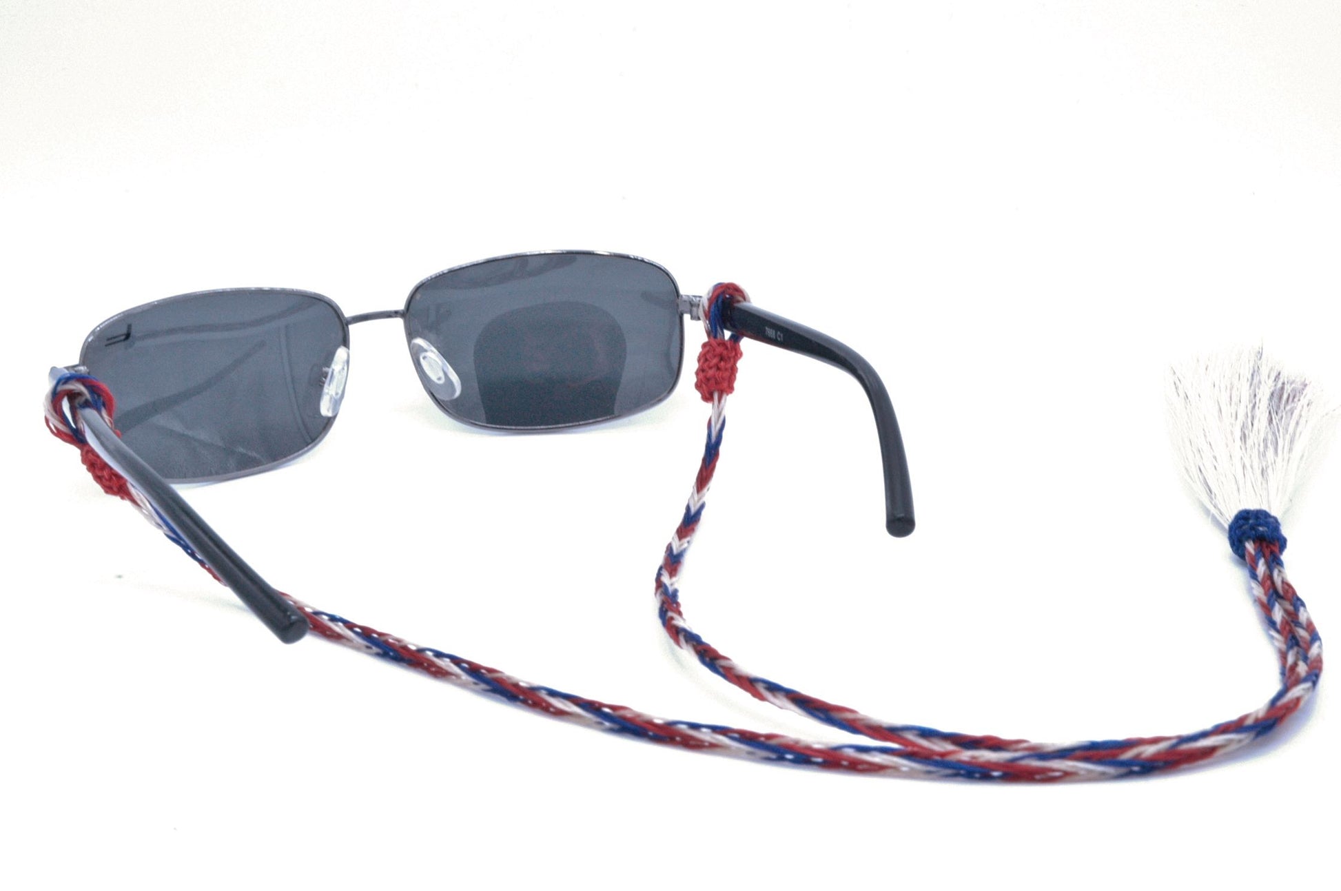 braided horsehair in Red, White and Blue. sunglass strap