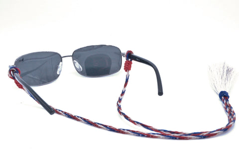 braided horsehair in Red, White and Blue. sunglass strap