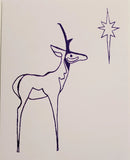 Purple pronghorn with holy star silk screened on a card with envelope. Wyoming Artist